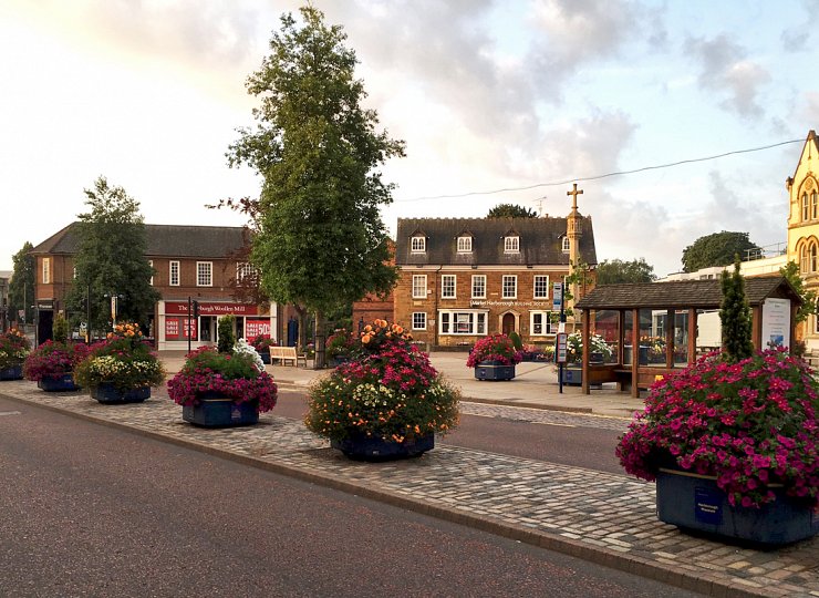 Amberol planters bring a splash of colour to historic Market Harborough